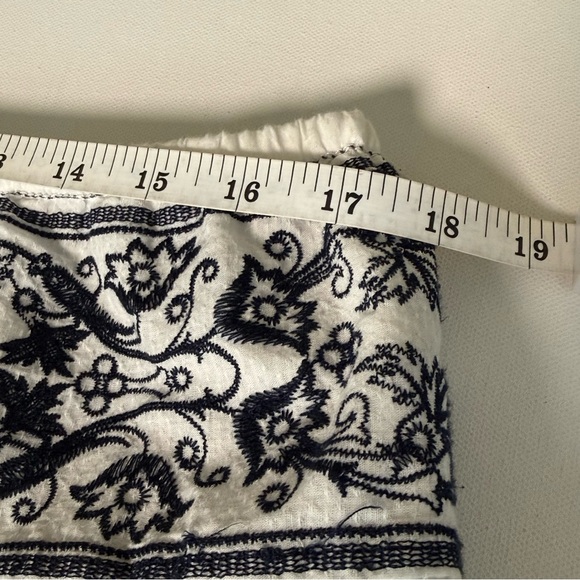 Max Studio Embroidered Cotton Boho Skirt White Navy Tie Waist Medium - Picture 6 of 10